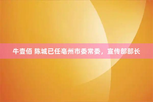 牛壹佰 陈城已任亳州市委常委，宣传部部长